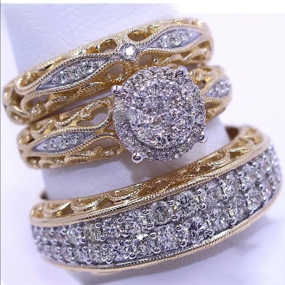 Jewelry - 3 PCS bridal artsy wedding engagement ring set